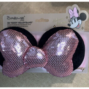 THE CREME SHOP - MINNIE MOUSE 3D TEDDY PLUSH SPA HEADYBAND WITH PINK SEQUIN BOW
